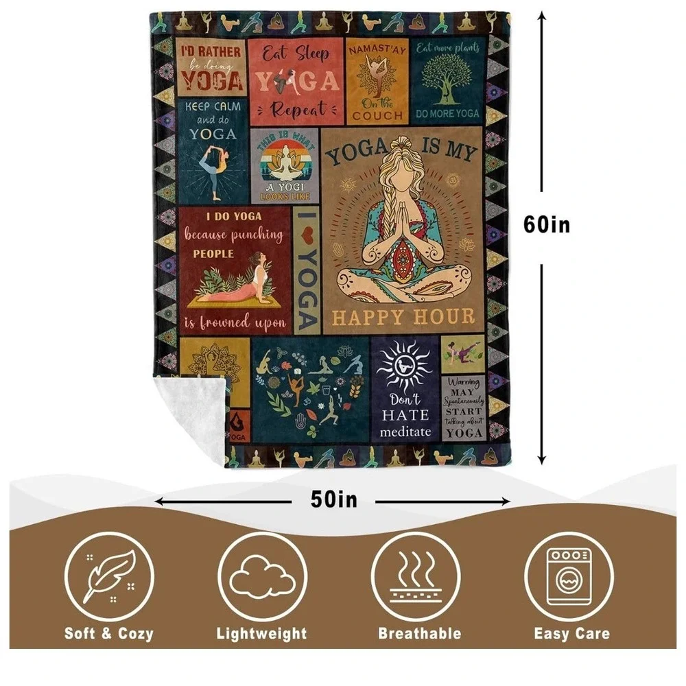 Funny Yoga Throw Blanket Zen Meditation Poses Gift for Women 60x50 Fleece Throw